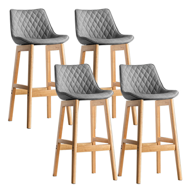 Modern Style Backrest Counter Stool with Wooden Base and Leather Cushion