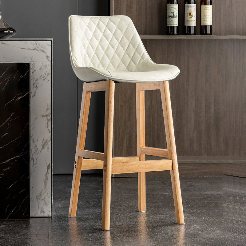 Modern Style Backrest Counter Stool with Wooden Base and Leather Cushion