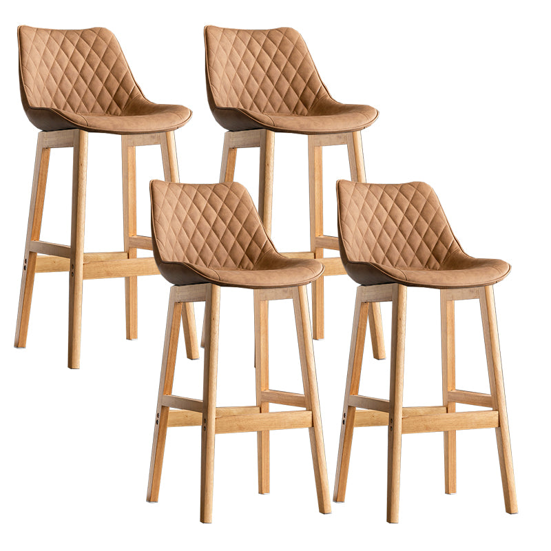 Modern Style Backrest Counter Stool with Wooden Base and Leather Cushion