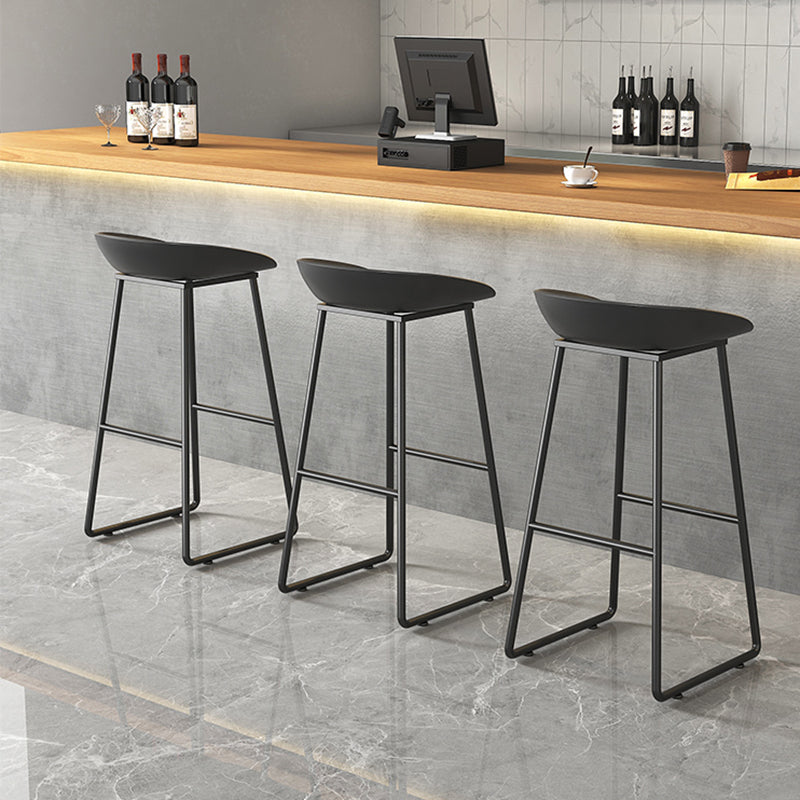 Contemporary Plastic Backrest Counter High Stool with Black Metal Base