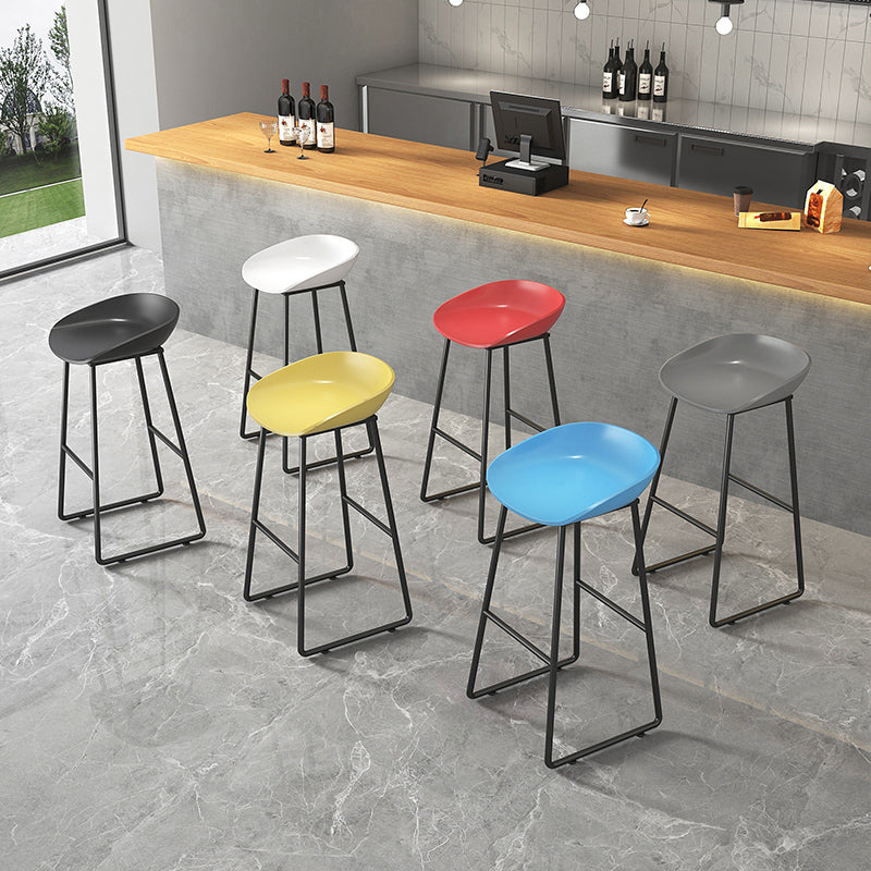 Contemporary Plastic Backrest Counter High Stool with Black Metal Base