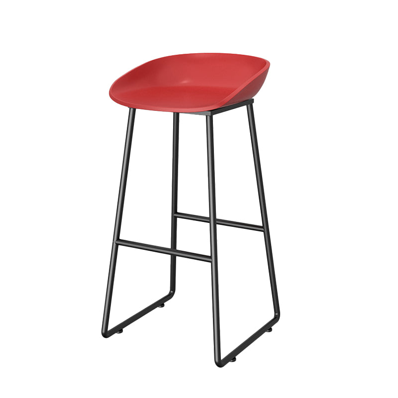 Contemporary Plastic Backrest Counter High Stool with Black Metal Base