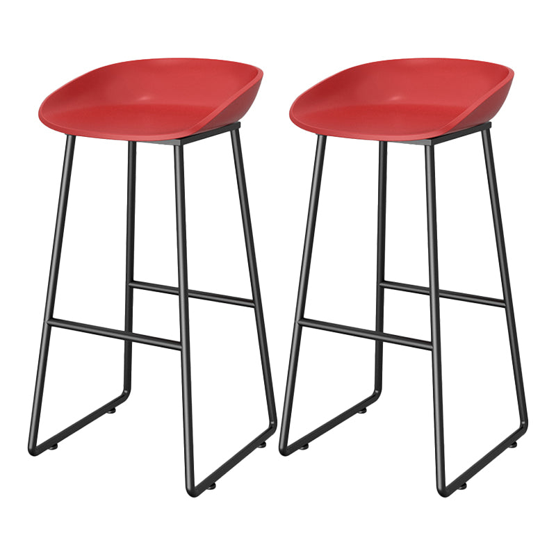Contemporary Plastic Backrest Counter High Stool with Black Metal Base