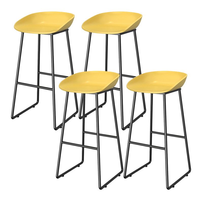 Contemporary Plastic Backrest Counter High Stool with Black Metal Base