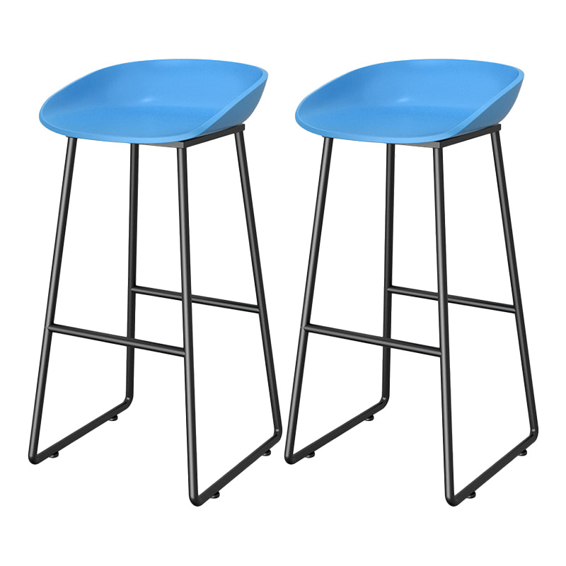 Contemporary Plastic Backrest Counter High Stool with Black Metal Base