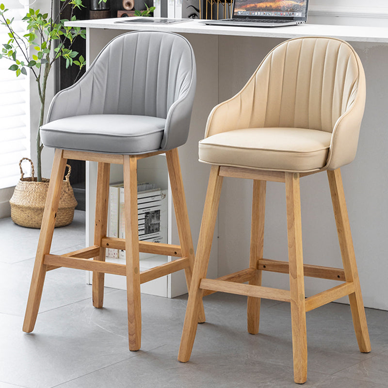 Bucket Upholstered Solid Wood Indoor Bar Stools with Footrest