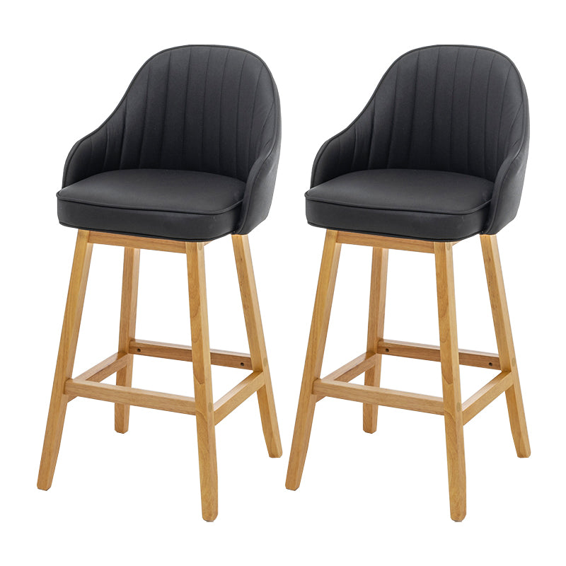 Bucket Upholstered Solid Wood Indoor Bar Stools with Footrest