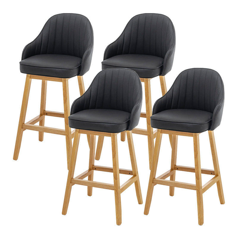 Bucket Upholstered Solid Wood Indoor Bar Stools with Footrest