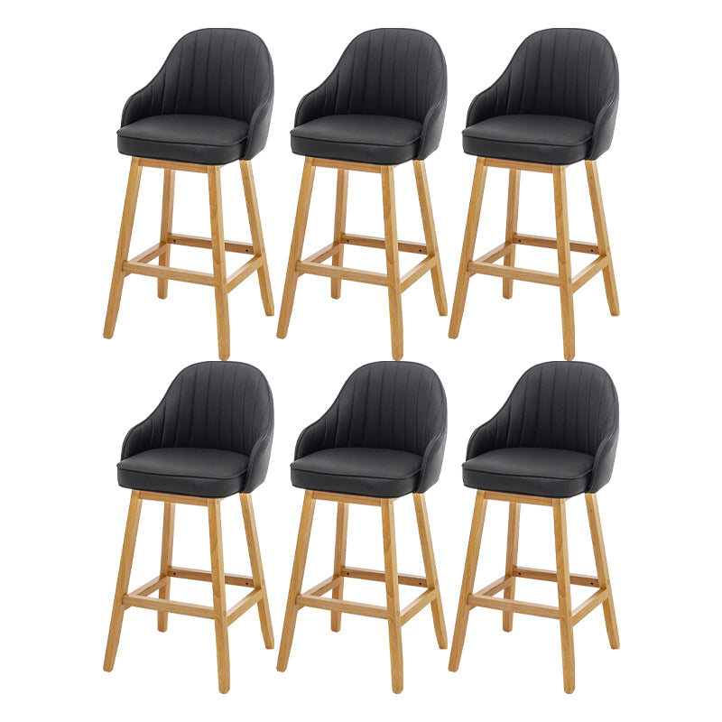 Bucket Upholstered Solid Wood Indoor Bar Stools with Footrest