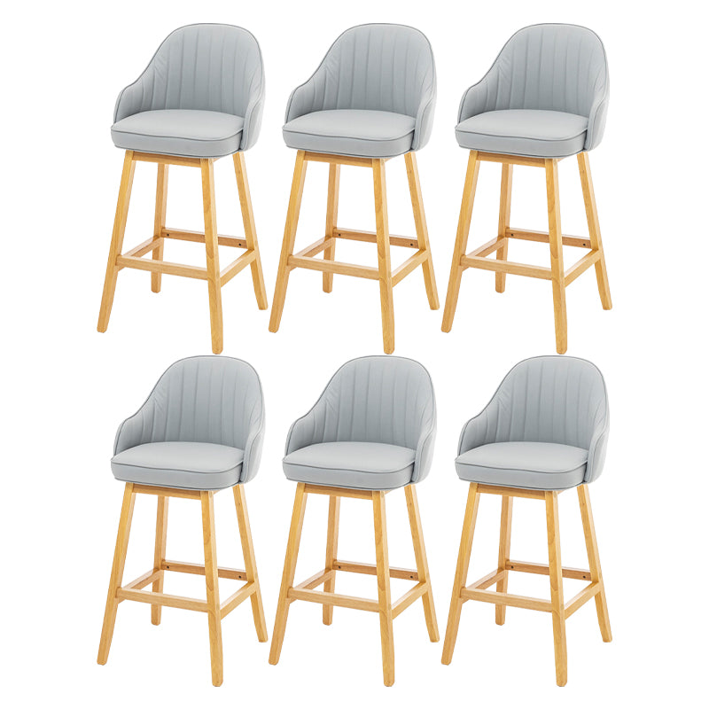 Bucket Upholstered Solid Wood Indoor Bar Stools with Footrest