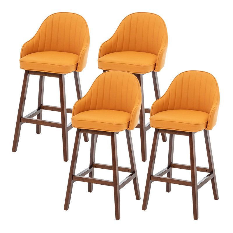 Bucket Upholstered Solid Wood Indoor Bar Stools with Footrest
