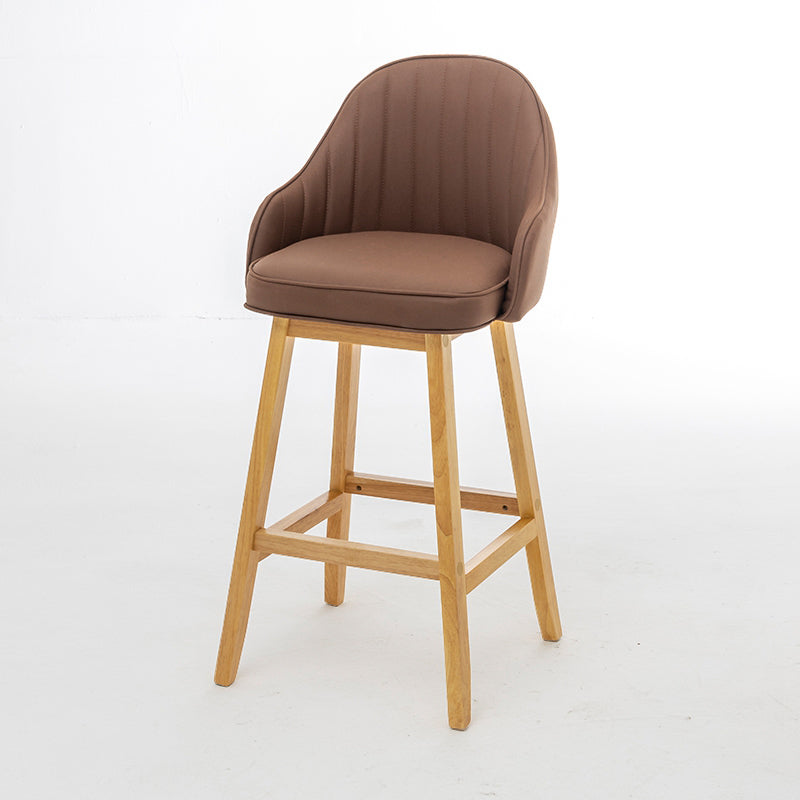 Bucket Upholstered Solid Wood Indoor Bar Stools with Footrest