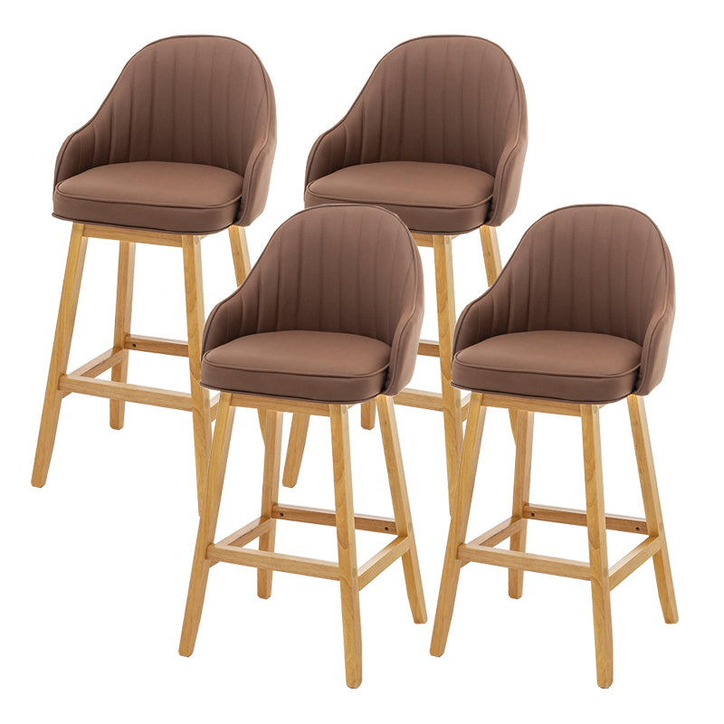 Bucket Upholstered Solid Wood Indoor Bar Stools with Footrest