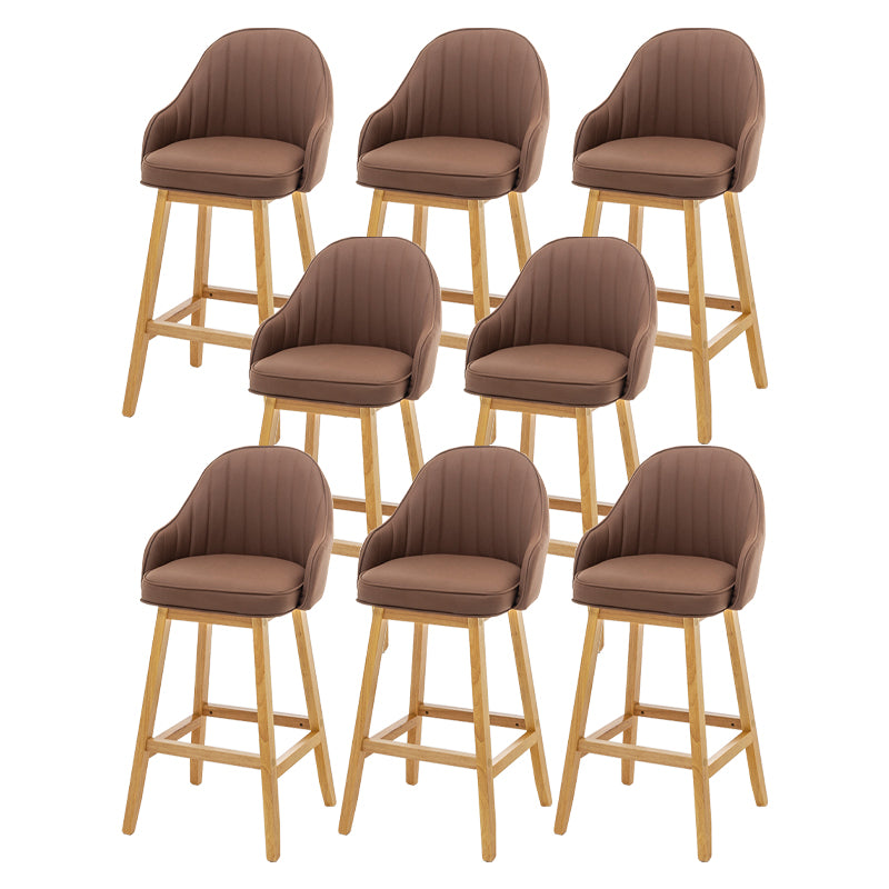 Bucket Upholstered Solid Wood Indoor Bar Stools with Footrest