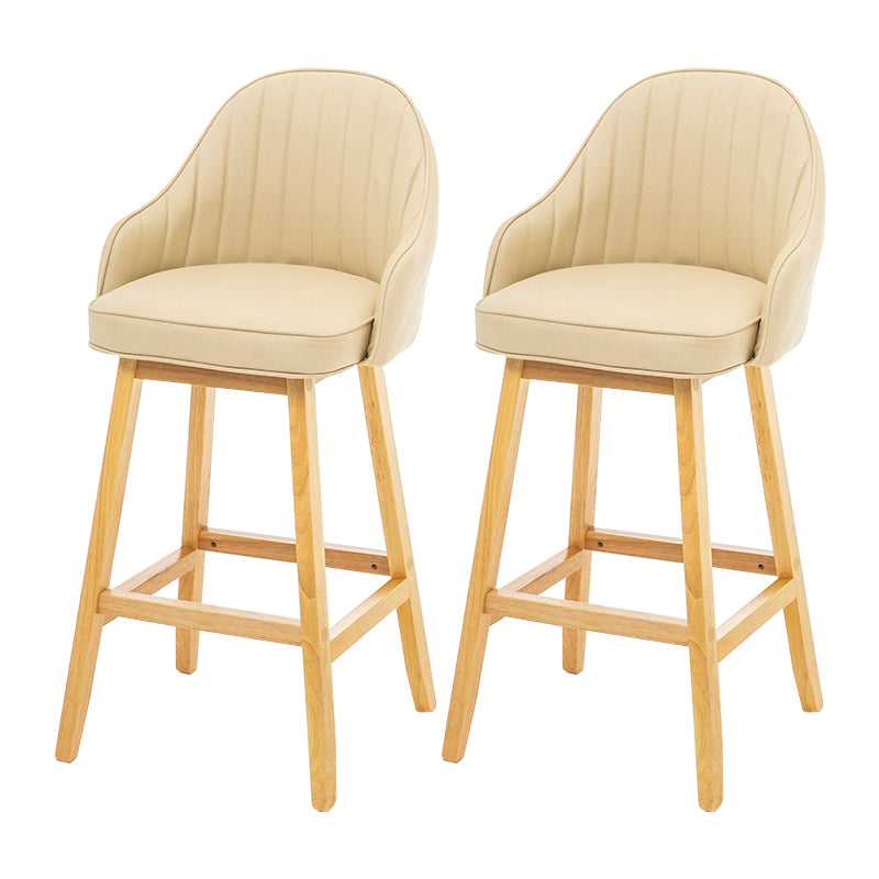 Bucket Upholstered Solid Wood Indoor Bar Stools with Footrest