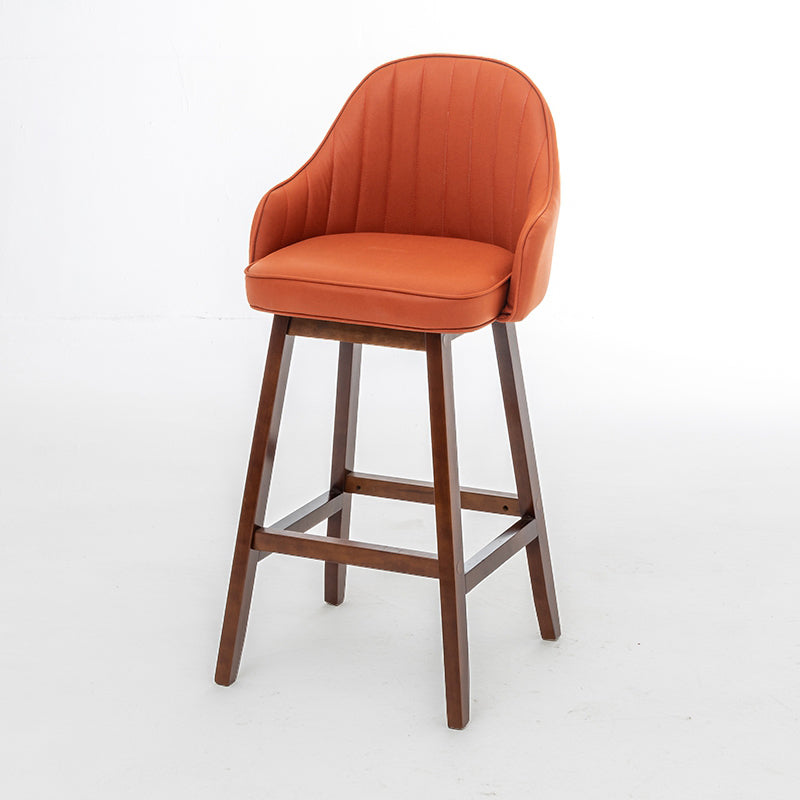 Bucket Upholstered Solid Wood Indoor Bar Stools with Footrest