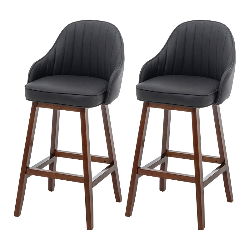 Bucket Upholstered Solid Wood Indoor Bar Stools with Footrest