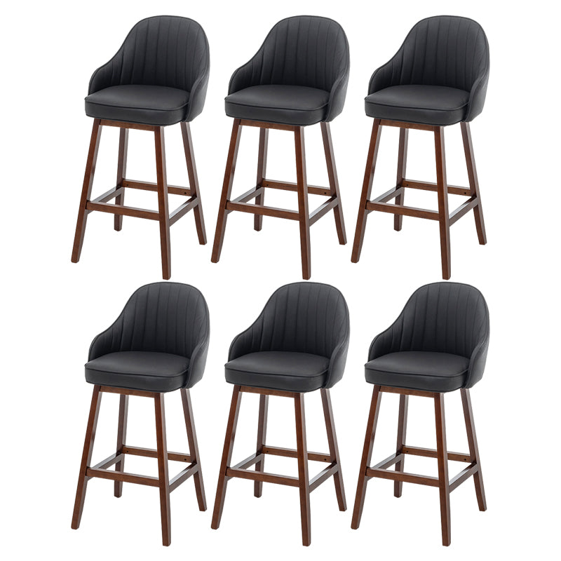 Bucket Upholstered Solid Wood Indoor Bar Stools with Footrest