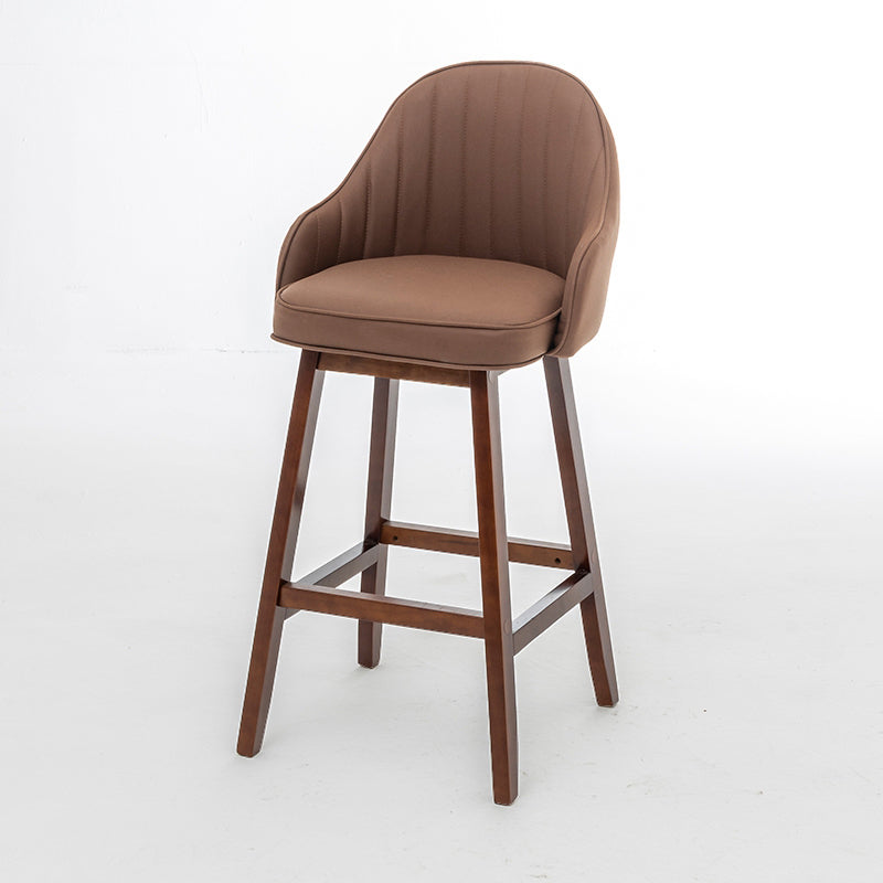 Bucket Upholstered Solid Wood Indoor Bar Stools with Footrest