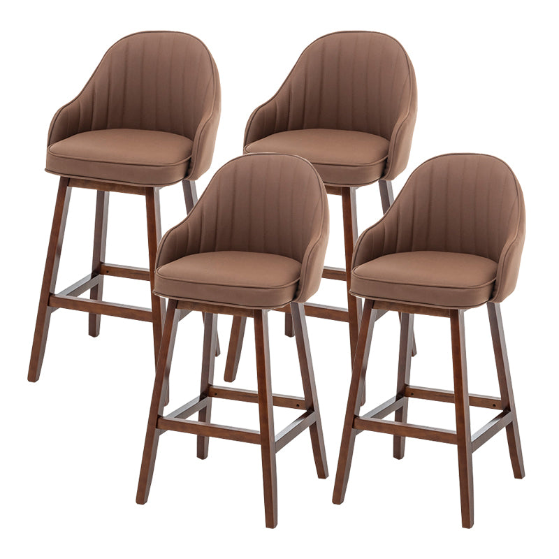 Bucket Upholstered Solid Wood Indoor Bar Stools with Footrest