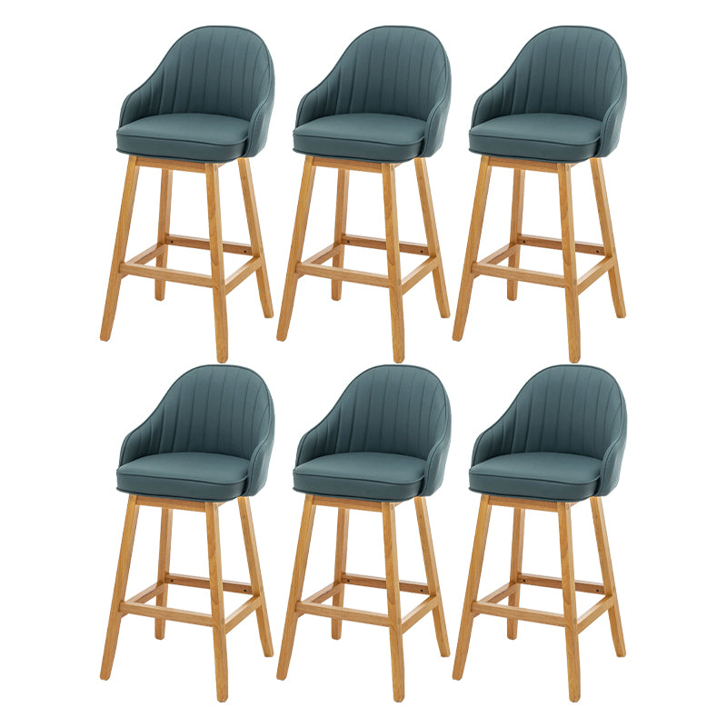 Bucket Upholstered Solid Wood Indoor Bar Stools with Footrest
