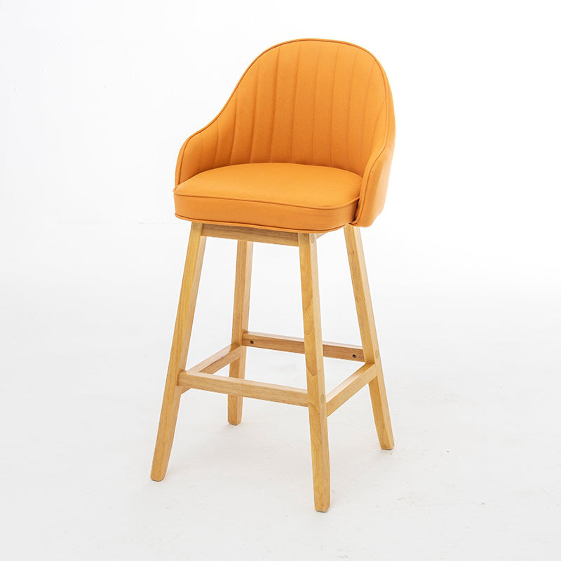 Bucket Upholstered Solid Wood Indoor Bar Stools with Footrest
