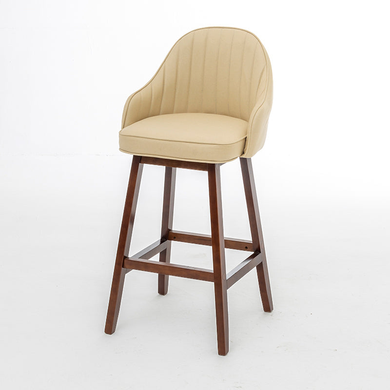 Bucket Upholstered Solid Wood Indoor Bar Stools with Footrest