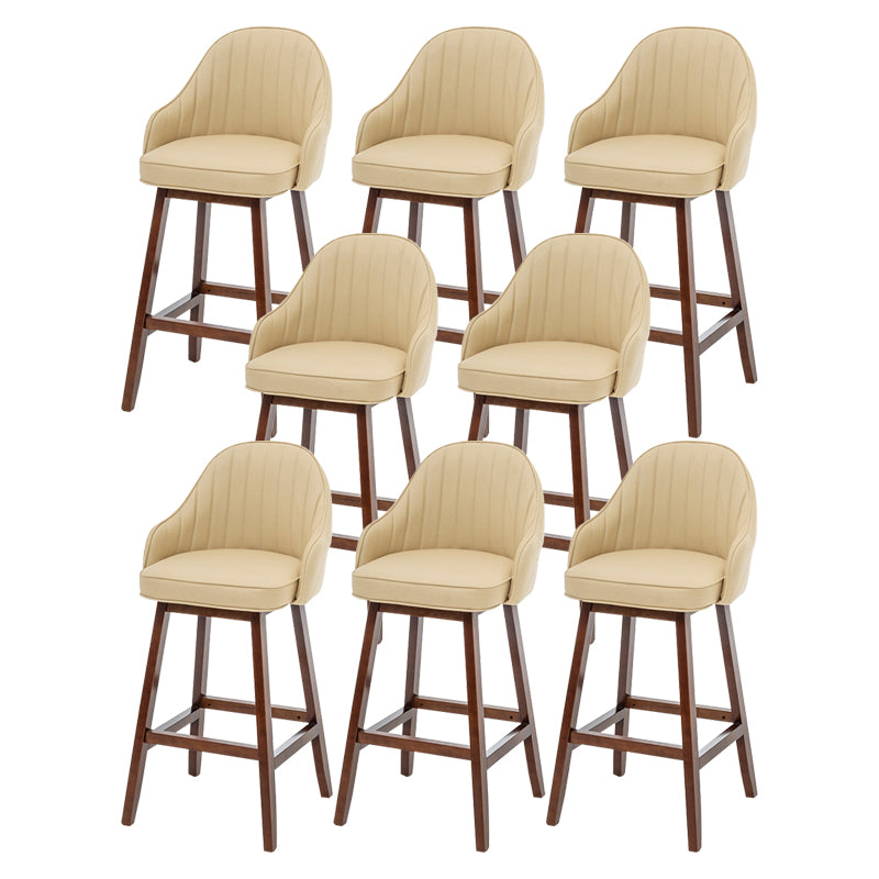 Bucket Upholstered Solid Wood Indoor Bar Stools with Footrest