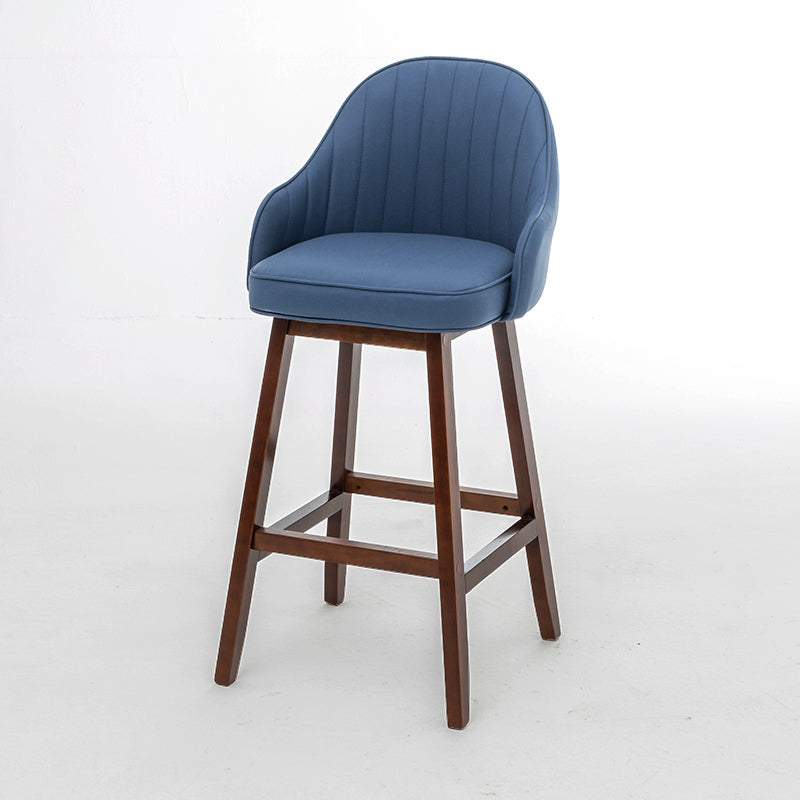 Bucket Upholstered Solid Wood Indoor Bar Stools with Footrest
