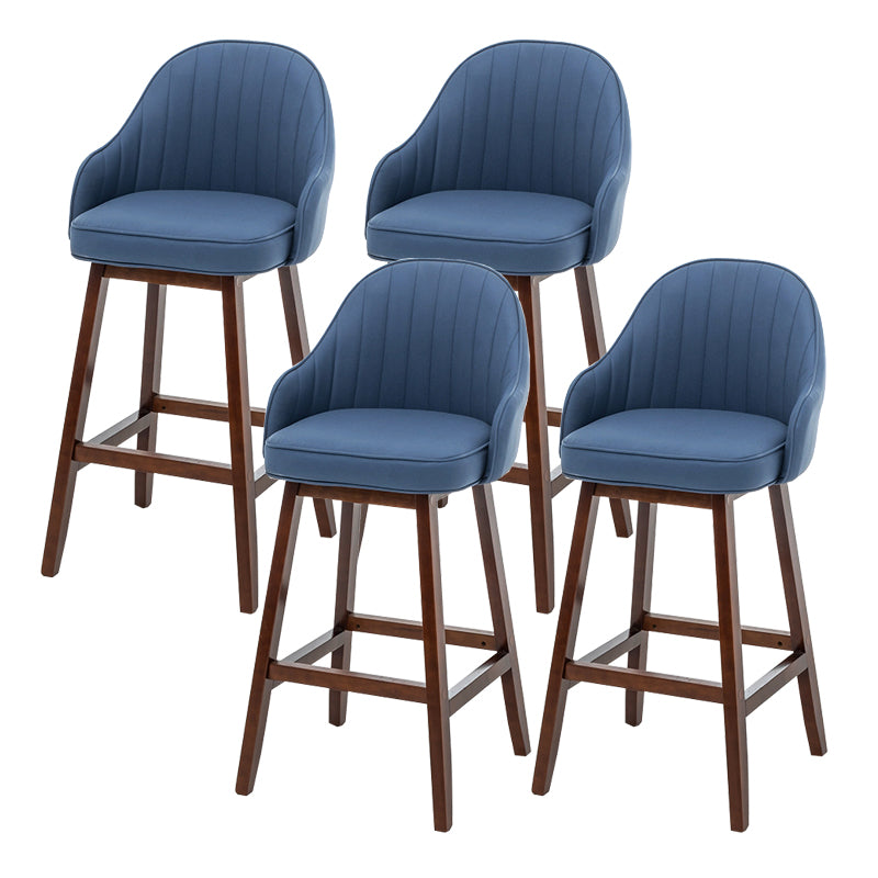 Bucket Upholstered Solid Wood Indoor Bar Stools with Footrest