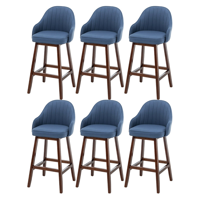 Bucket Upholstered Solid Wood Indoor Bar Stools with Footrest