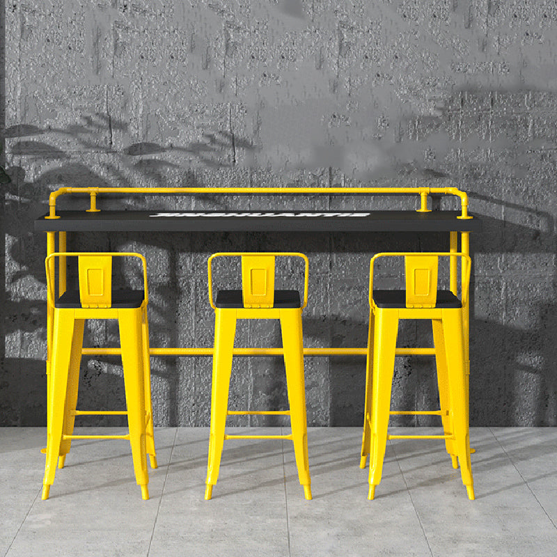 1/4 Pieces Industrial Rectangle Solid Wood Counter Table with High Stools