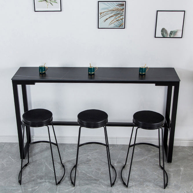 Matte Finish Stone Top Bistro Table with Black Metal Frame for Home