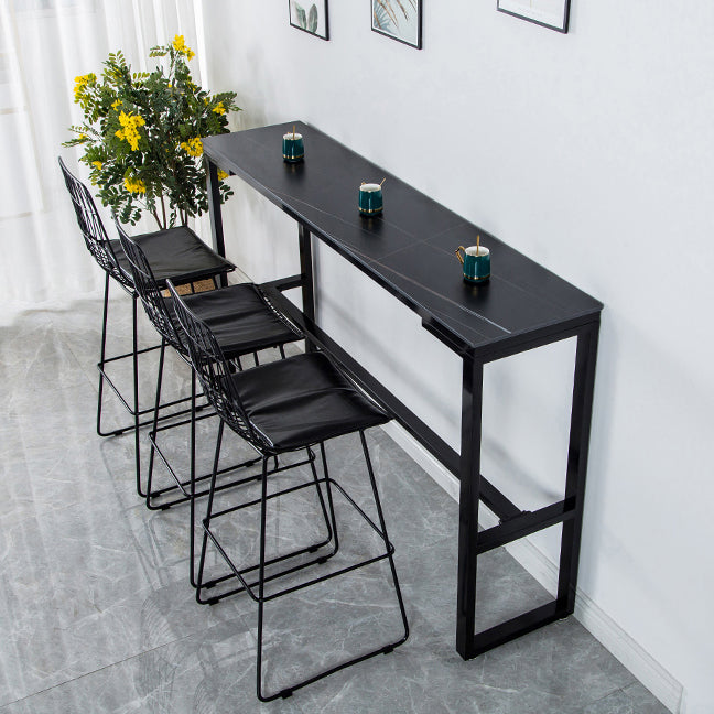 Matte Finish Stone Top Bistro Table with Black Metal Frame for Home