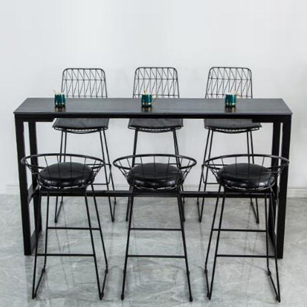 Matte Finish Stone Top Bistro Table with Black Metal Frame for Home