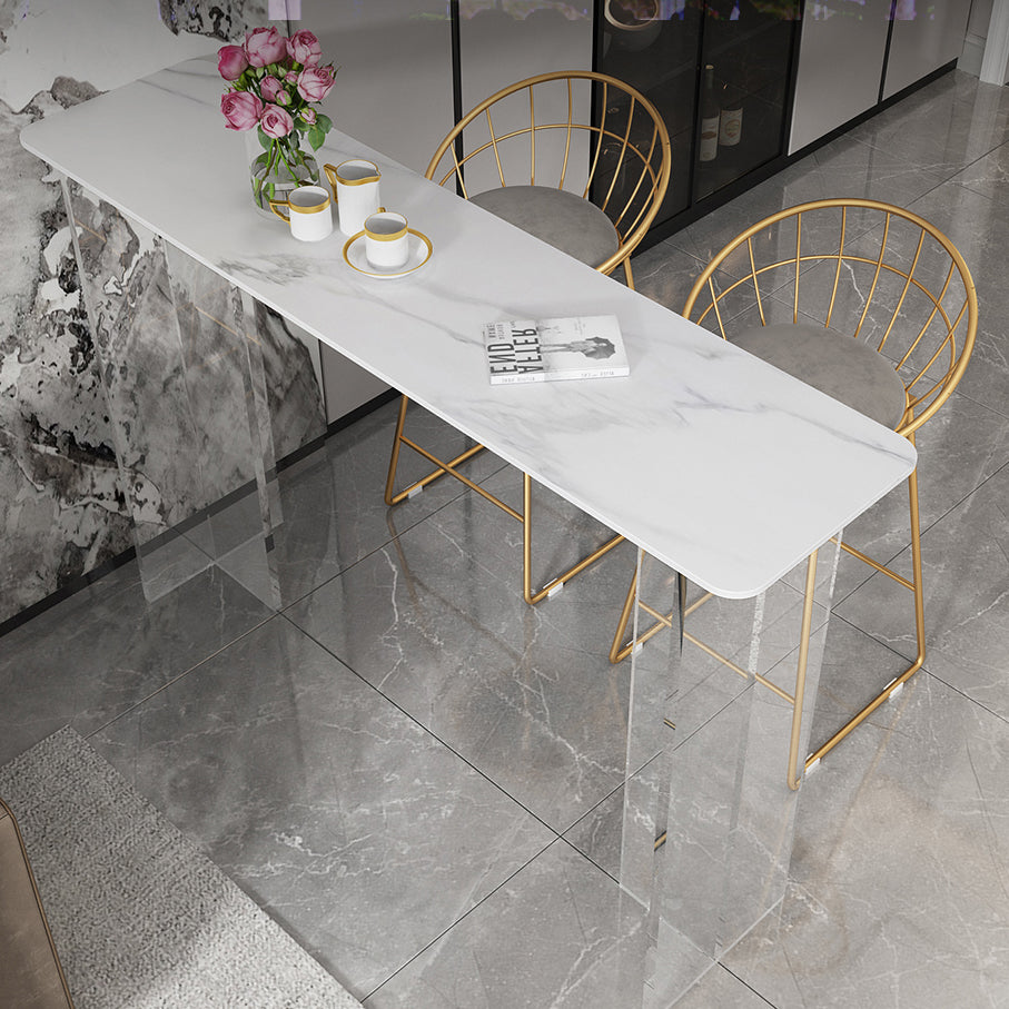 Modern White Stone Top Bistro Table with Acrylic Base for Small Places