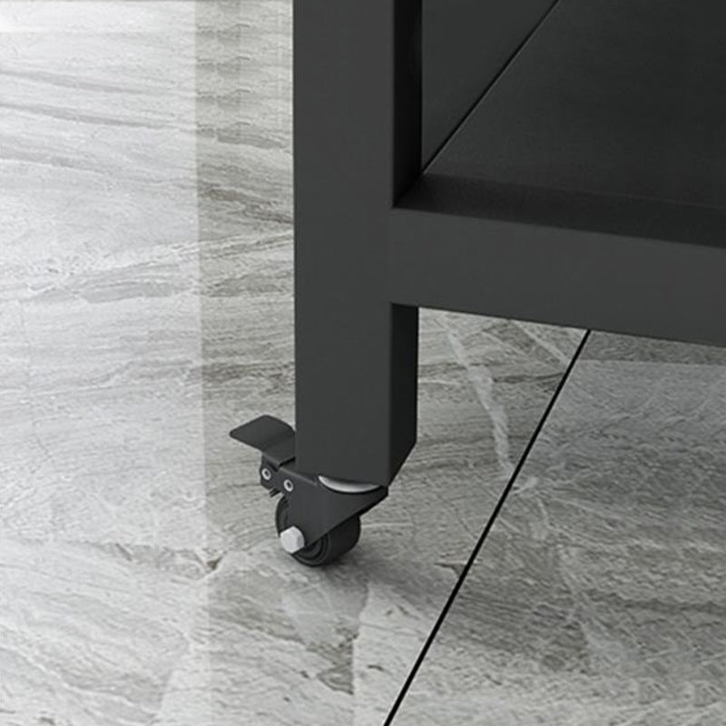 Faux Marble Rectangular Kitchen Island Cart with Black Metal Base