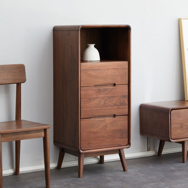 Modern Living Room Curio Cabinet Solid Wood with Open Storage