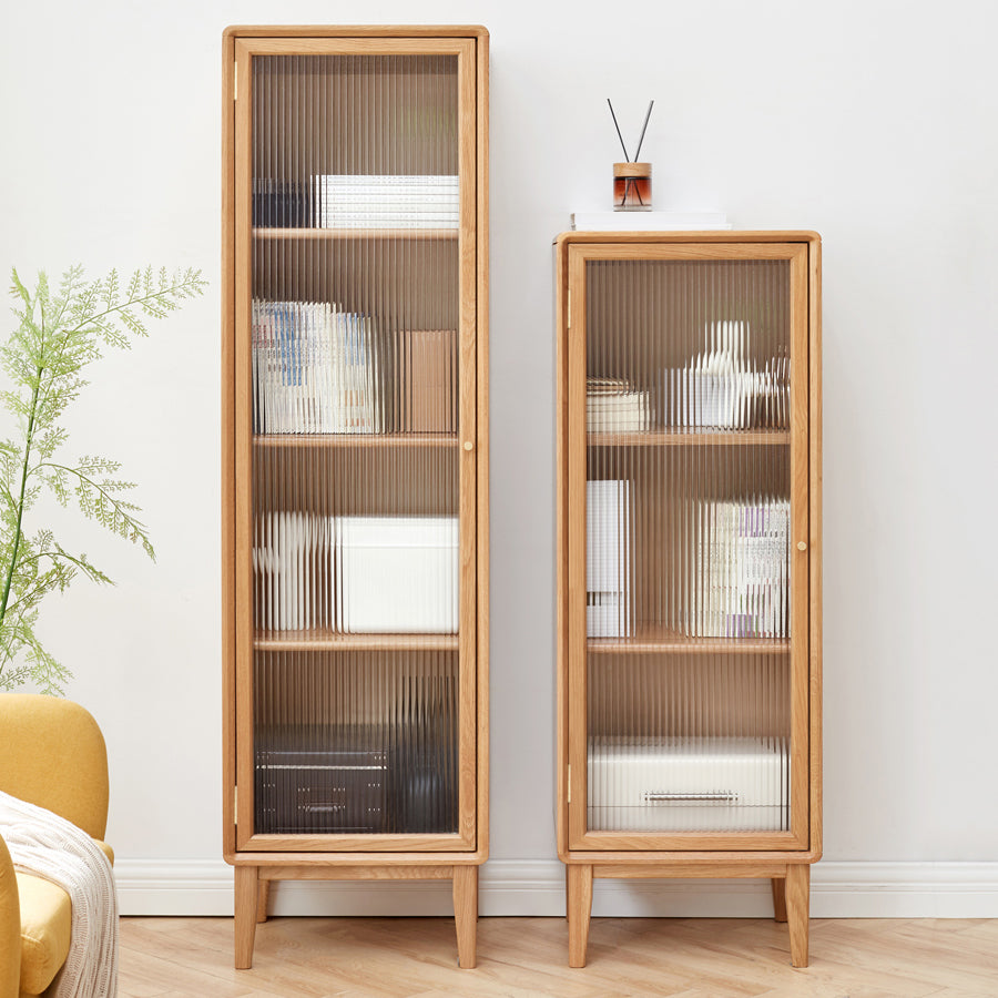 Modern Living Room Curio Cabinet Solid Wood with Glass Doors