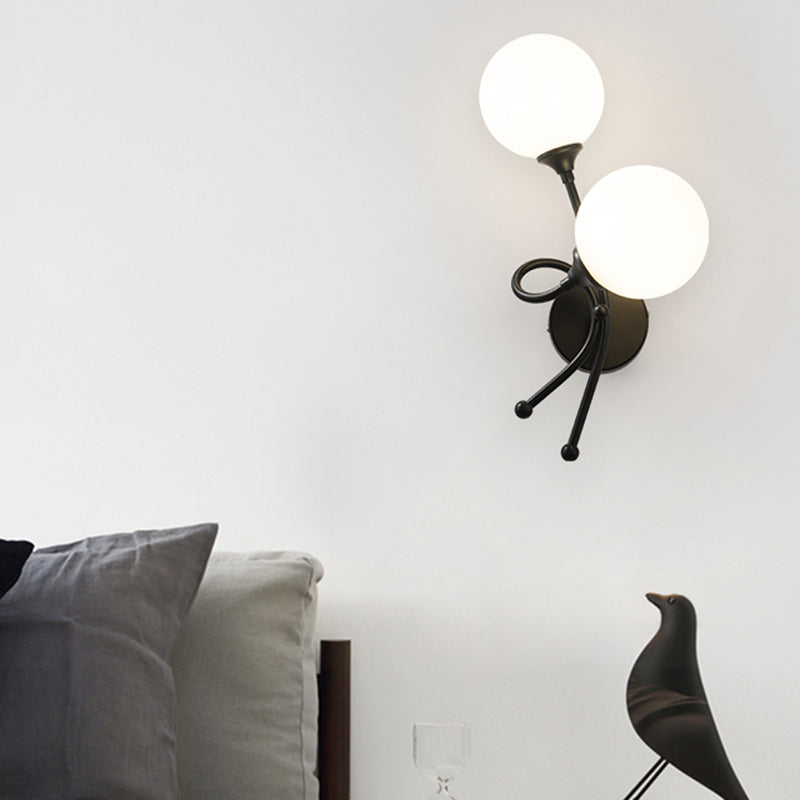 Spherical Wall Mount Lamp Modern Style 2 Lights with Glass Shade for Bedroom