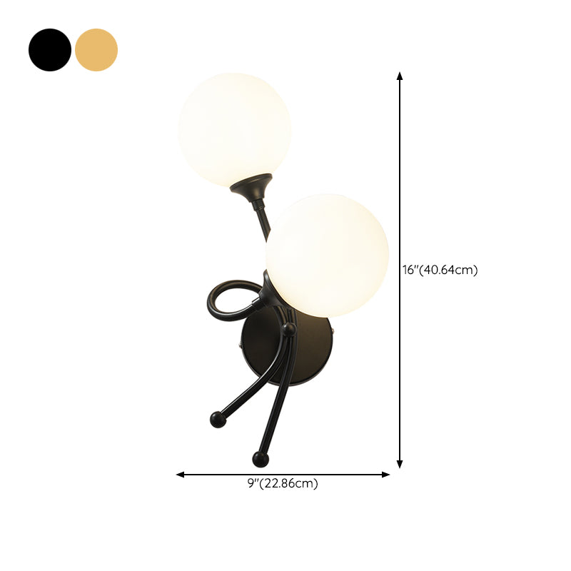 Spherical Wall Mount Lamp Modern Style 2 Lights with Glass Shade for Bedroom