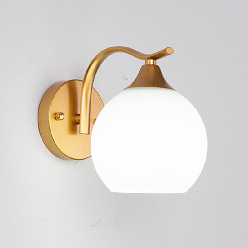 Modern Style Wall Mount Lamp Metal Spherical with Glass Shade for Bedroom
