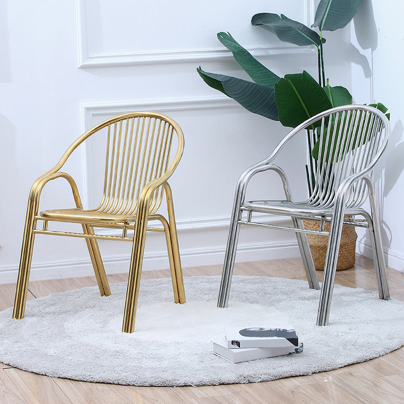 Contemporary Dining Room Metal Slat Back Dining Chair with Arm