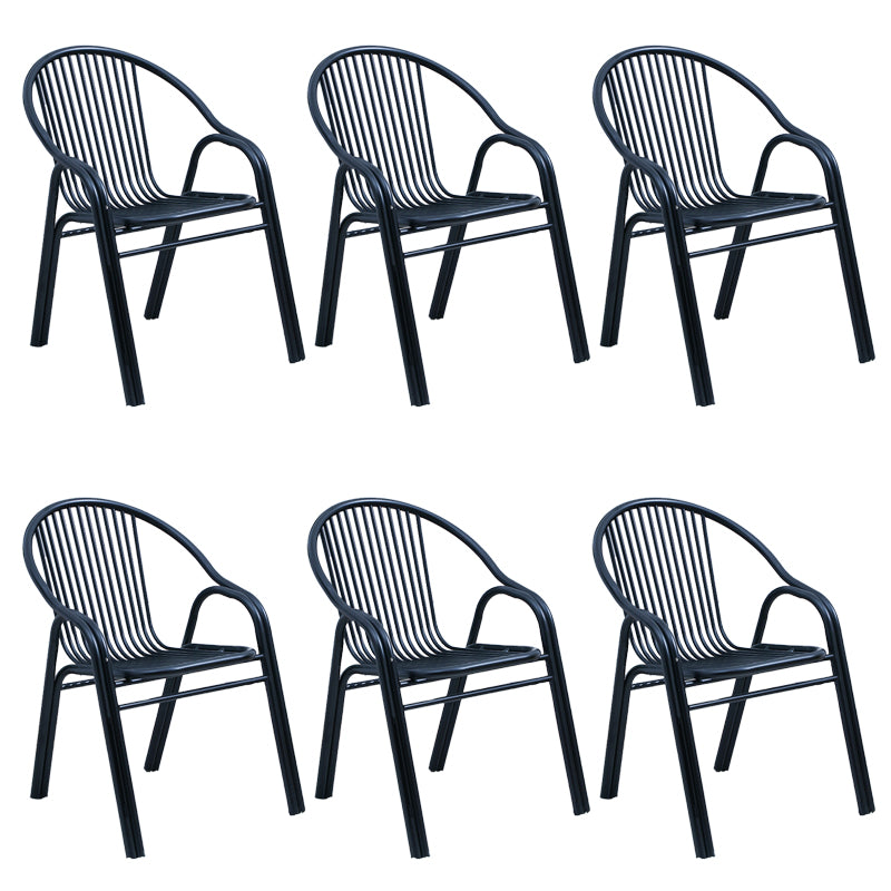 Contemporary Dining Room Metal Slat Back Dining Chair with Arm