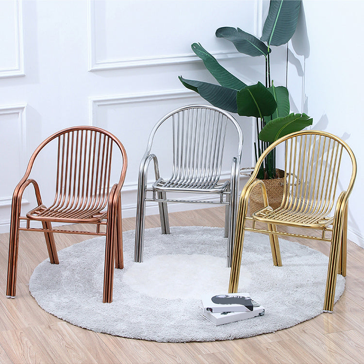 Contemporary Dining Room Metal Slat Back Dining Chair with Arm