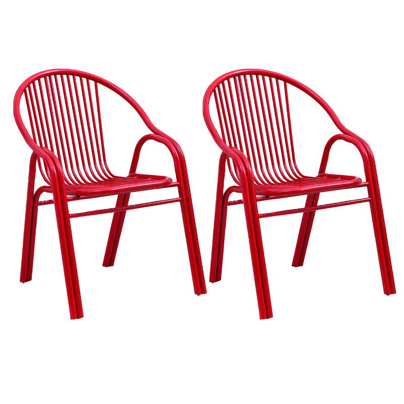 Contemporary Dining Room Metal Slat Back Dining Chair with Arm