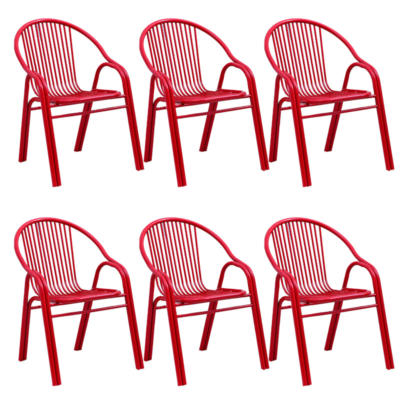 Contemporary Dining Room Metal Slat Back Dining Chair with Arm