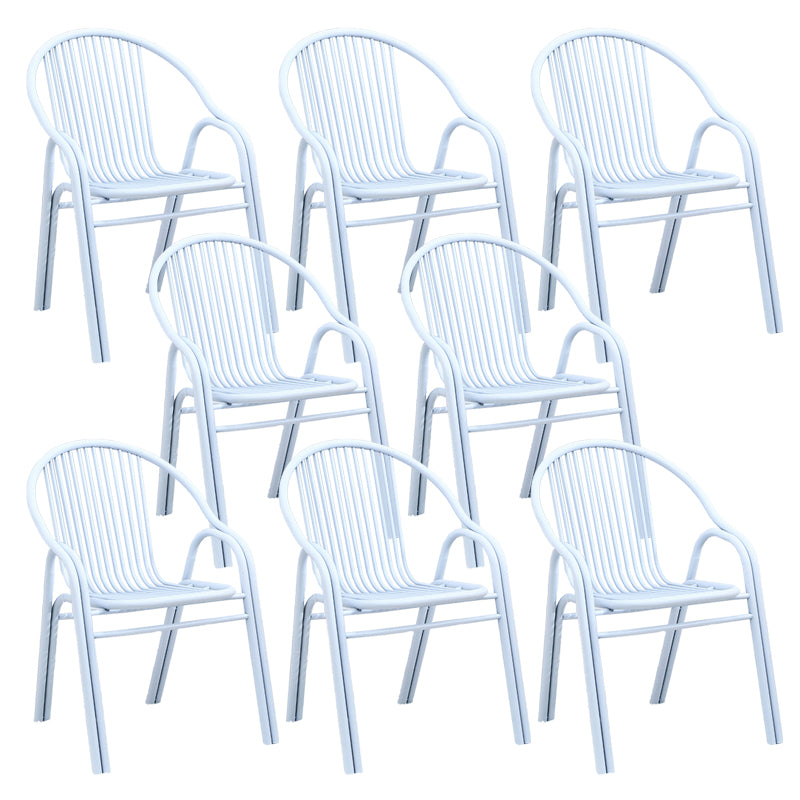 Contemporary Dining Room Metal Slat Back Dining Chair with Arm