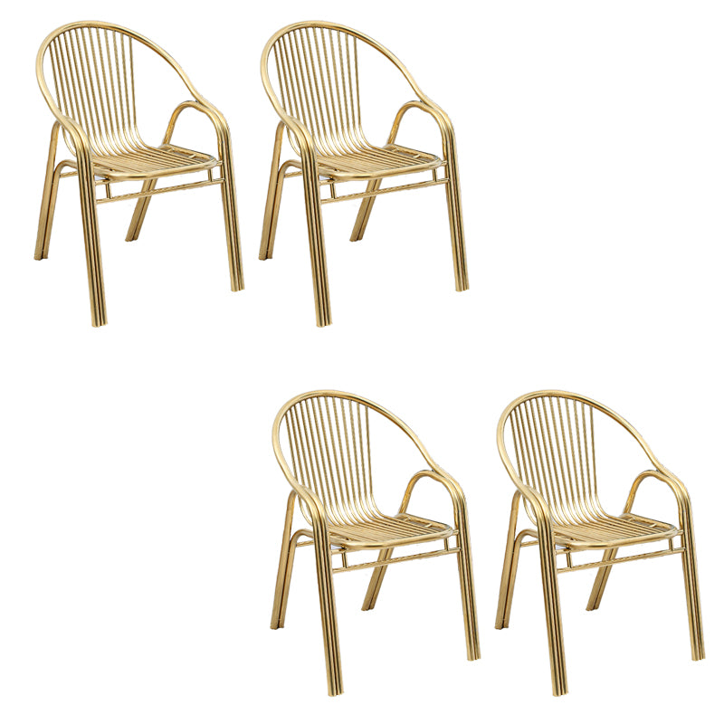 Contemporary Dining Room Metal Slat Back Dining Chair with Arm