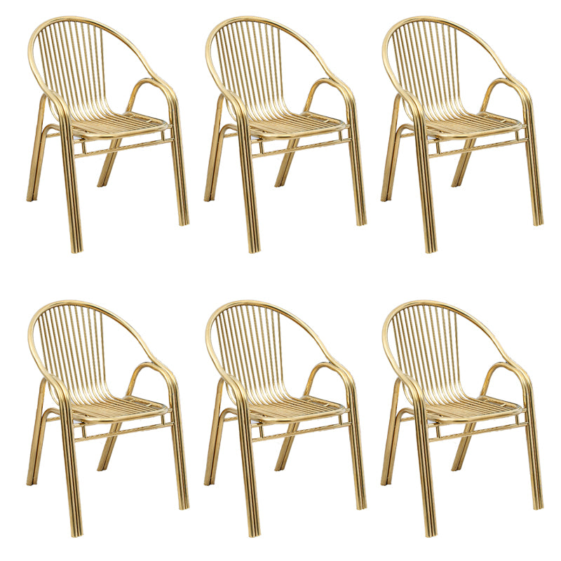 Contemporary Dining Room Metal Slat Back Dining Chair with Arm